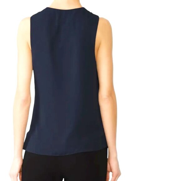 Cinq a Sept Abby Sleeveless Knot Front Blouse Top Tank In Navy Blue Size M EUC - Picture 3 of 13